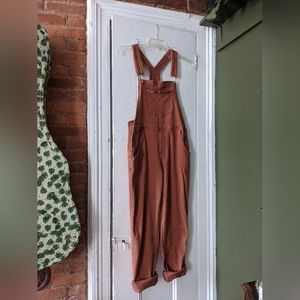 Vetinee Brick Red Boyfriend Overalls